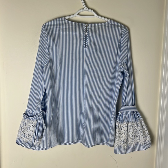 Worthington Stripes Blue & white Boho Bell Sleeve Top - Picture 5 of 11